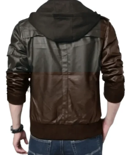 Men’s Brown Leather Hoodie Jacket-2