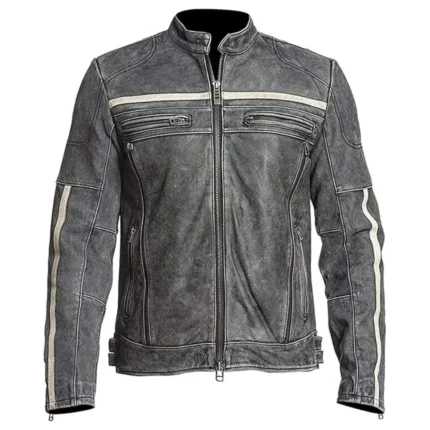 Men’s Cafe Racer Distressed Black Leather Jacket