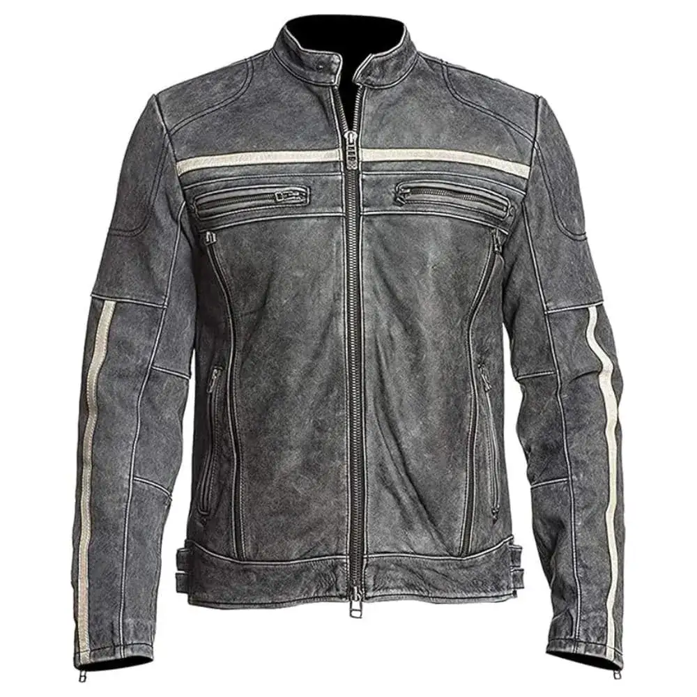 Men’s Cafe Racer Distressed Black Leather Jacket Men’s Cafe Racer Distressed Black Leather Jacket