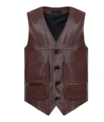 Men’s Distressed Maroon Sheepskin Vest