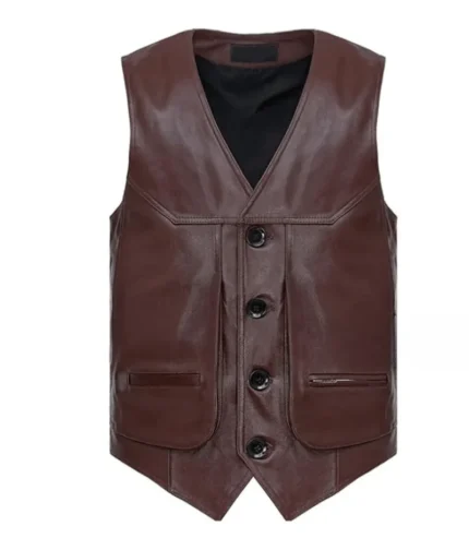 Men’s Distressed Maroon Sheepskin Vest