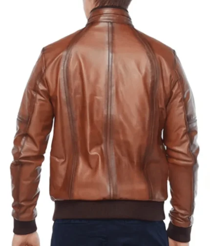 Men’s Tan Brown Waxed Bomber Leather Jacket-2