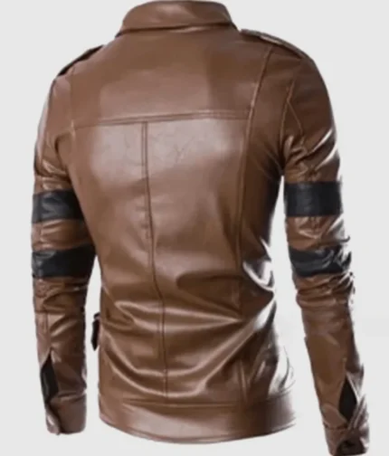 Men’s Brown Leather Black Stripped Jacket-2