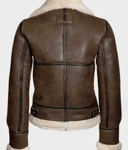 Distressed Women Brown Shearling Leather Jacket-1