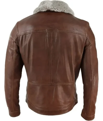 Men’s Tan Leather Shearling Collar Jacket-1