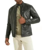 Jet Black Leather Biker Jacket For Men