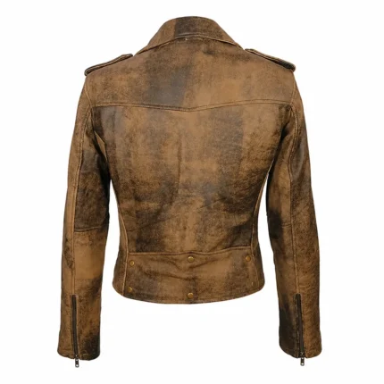 Women’s Distressed Brown Leather Jacket-3