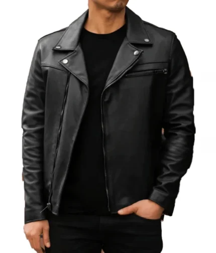 Black Lambskin Biker Leather Jacket-2