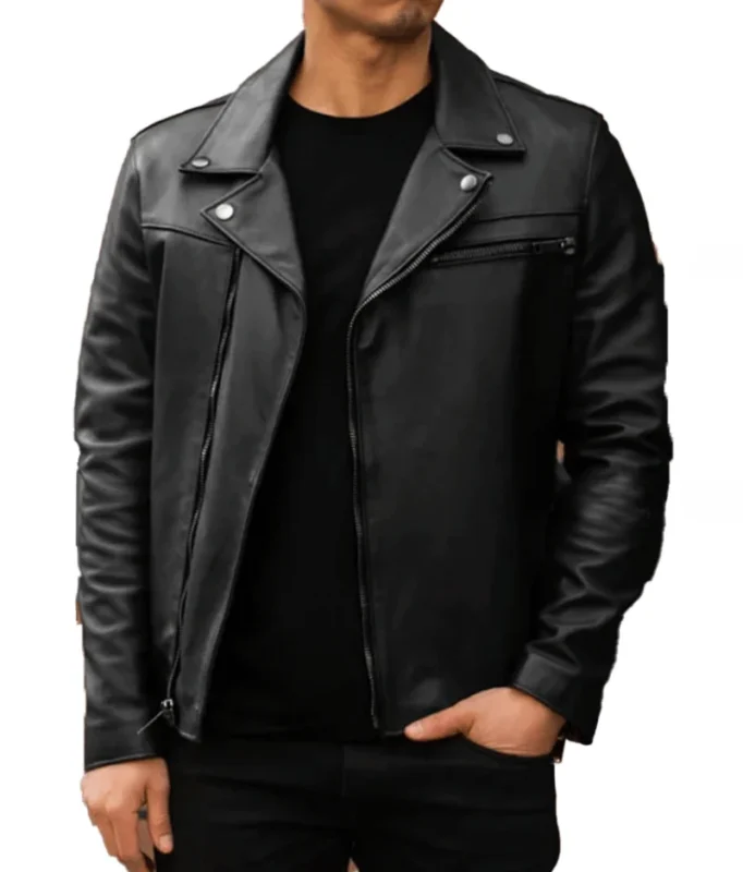 Black Lambskin Biker Leather Jacket-2