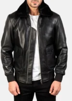 Flight G-1 Black Leather Bomber Jacket-4