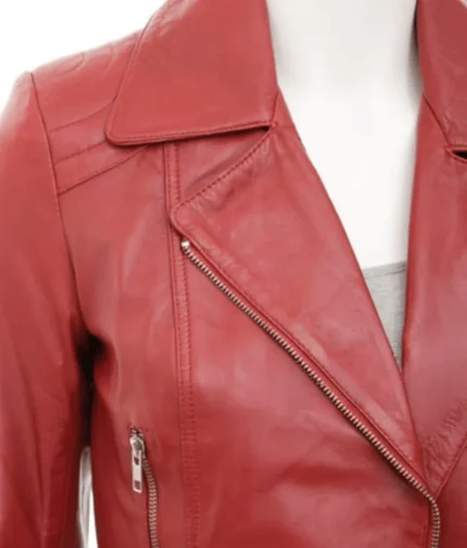 Women’s Red Leather Long Jacket-1