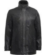 Men’s Black Detachable Collar Leather Jacket
