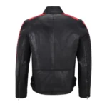 Men Black Motorcycle Stripes Leather Jacket-2