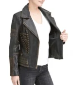 Distressed Black Leather Jacket Women-2