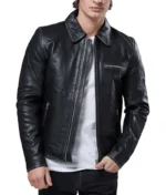 Black Shirt Collar Leather Jacket