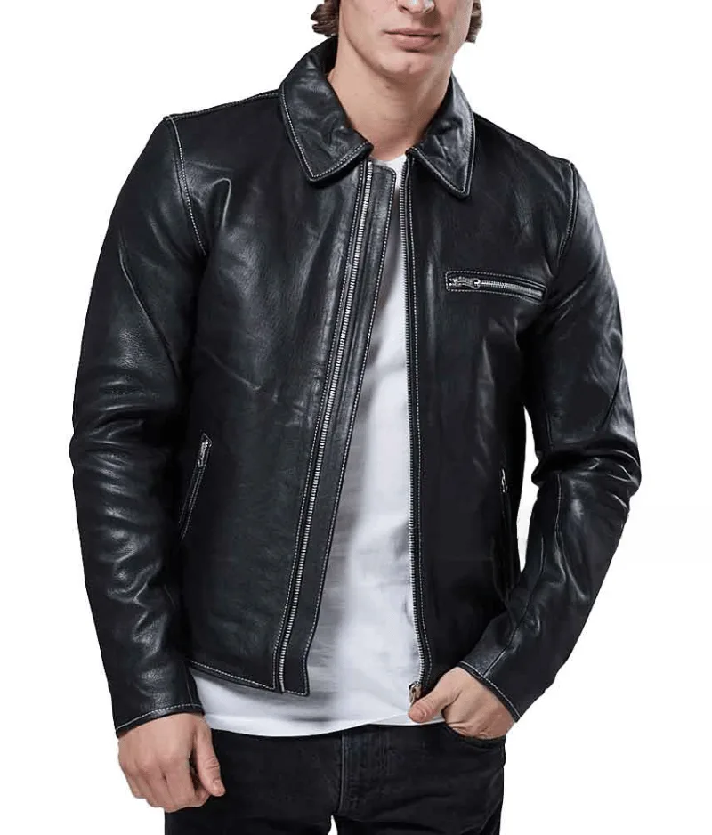 Black Shirt Collar Leather Jacket Black Shirt Collar Leather Jacket