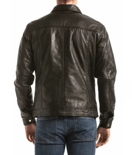Black Shirt Collar Leather Jacket For Men’s-2
