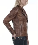 Distressed Brown Leather Jacket Women-2