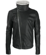 Men’s Black Fur Lining Asymmetric Leather Jacket