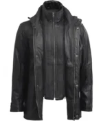Men’s Black Detachable Collar Leather Jacket-1
