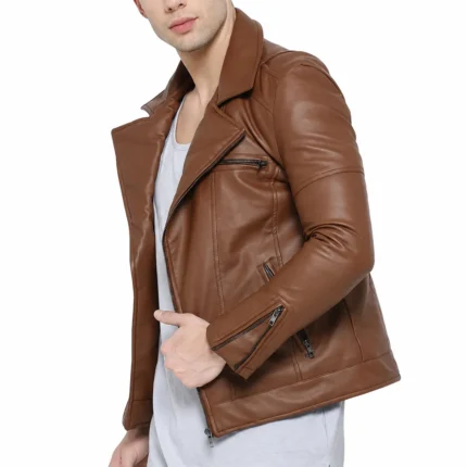 Brown Slim Fit Leather Jacket Men-1