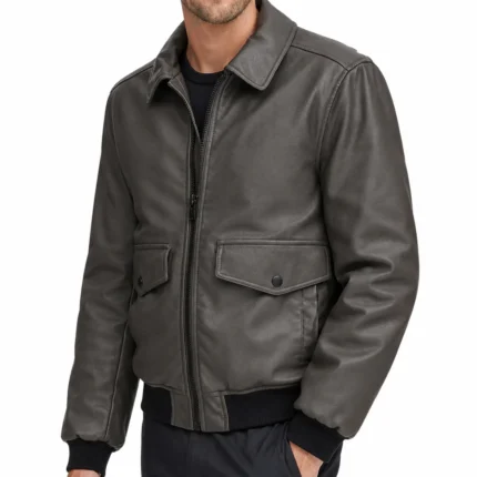 Men’s Judge Gray Leather Bomber Jacket