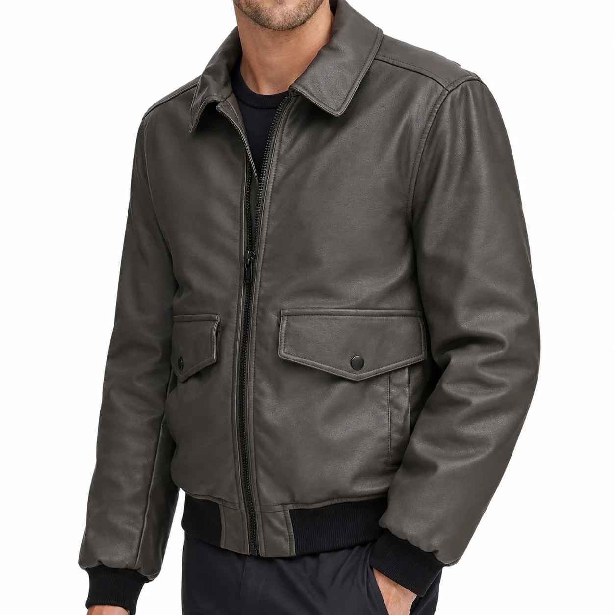 Men’s Judge Gray Leather Bomber Jacket Men’s Judge Gray Leather Bomber Jacket