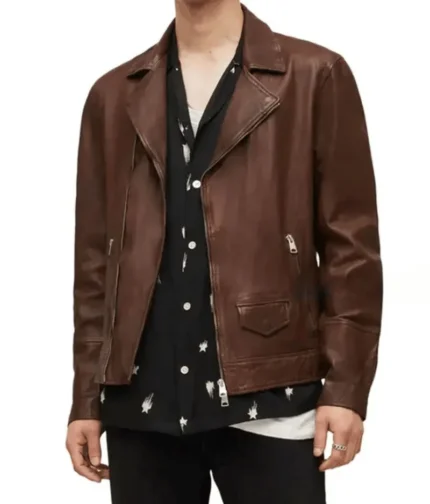 Ash Khaki Brown Rio Leather Biker Jacket-2