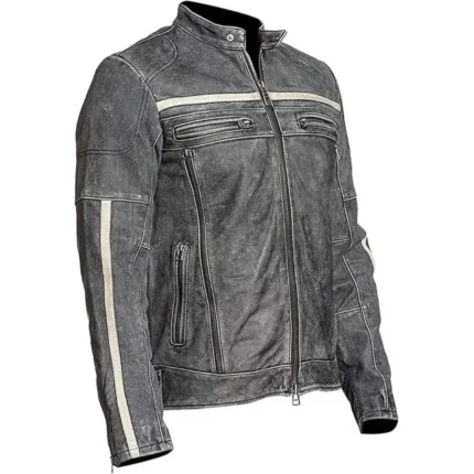 Men’s Cafe Racer Distressed Black Leather Jacket-2