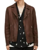 Ash Khaki Brown Rio Leather Biker Jacket