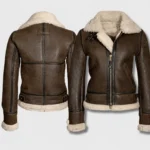 Distressed Women Brown Shearling Leather Jacket-3