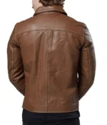 Brown Shirt Collar Leather Jacket Men-2