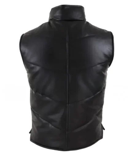 Men’s Black Leather Quilted Sleeveless Jacket-2
