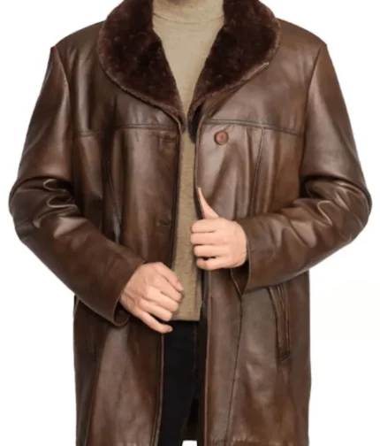 Men’s Hazelnut Brown Double Breasted Leather Jacket