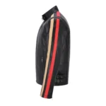 Men Black Motorcycle Stripes Leather Jacket-3