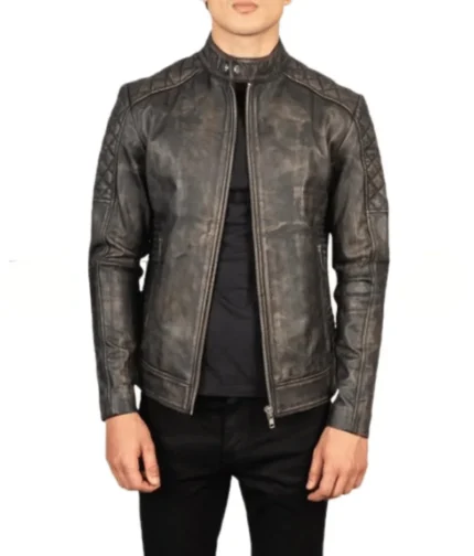 Distressed Brown Leather Biker Jacket