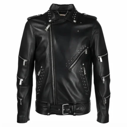 Men’s Black Lambskin Studded Leather Jacket