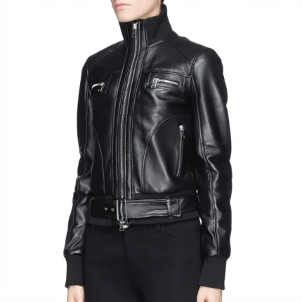 Black Belted Leather Jacket Women