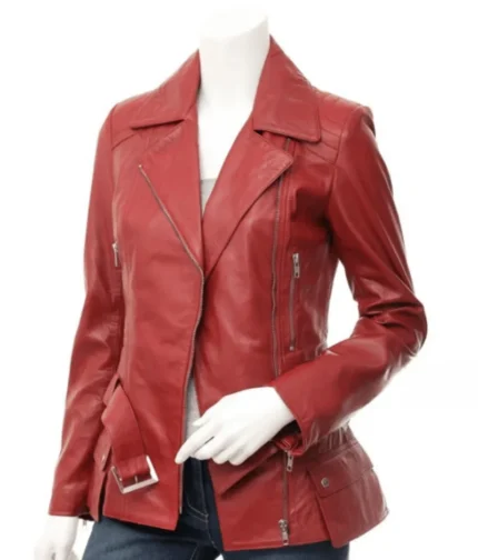 Women’s Red Leather Long Jacket