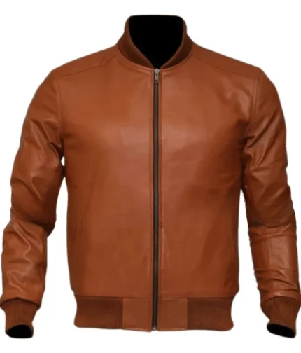 Men’s Brown Leather Bomber Jacket