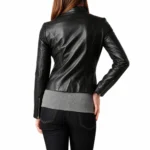 Black Slim Fit Leather Jacket Women-3