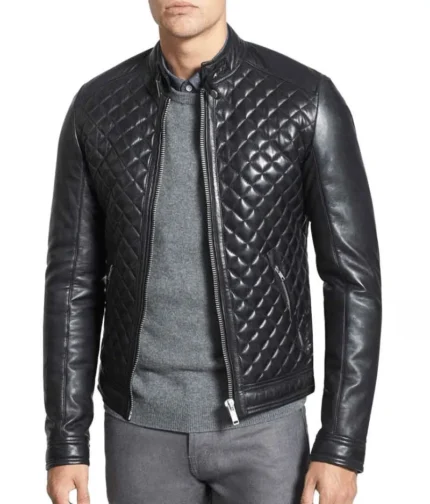 Black Quilted Leather Jacket Men