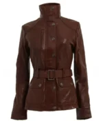 Women’s Brown Button-Up Leather Jacket
