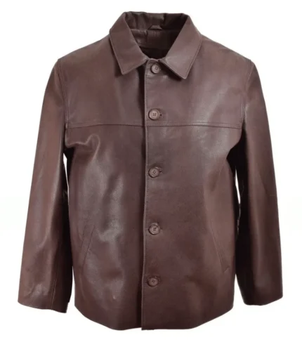 Men’s Brown Leather Reefer Jacket