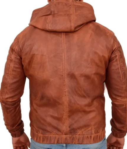 Men’s Tan Leather Hooded Jacket-2
