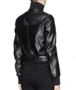 Black Belted Leather Jacket Women-4