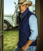 John Dutton Blue Quilted Vest Kevin Costner
