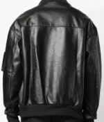 Men’s Black Leather Long Sleeves Bomber Jacket-3
