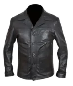 Men’s Black Leather Reefer Jacket