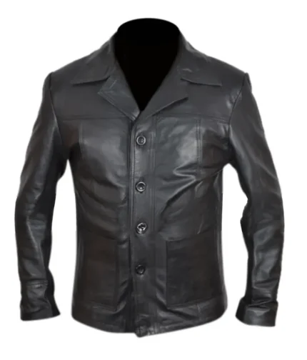 Men’s Black Leather Reefer Jacket